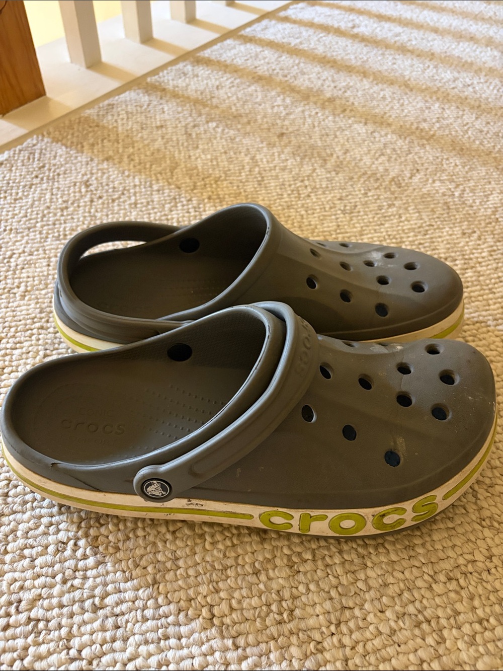 CROCS Kids Clogs in Olive with Lime Trim